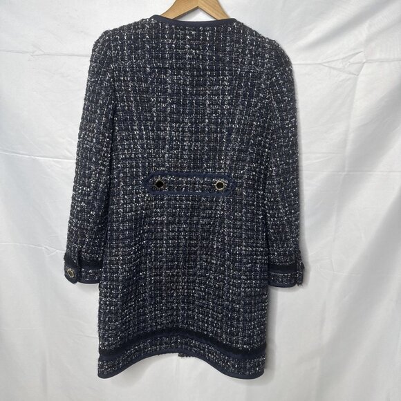 Tory Burch Anabelle Tweed Blazer Jacket Sz 2 Blue Black Gold Buttons academia - Picture 10 of 13
